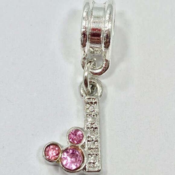 Vtg Disney Pink Crystal Mickey Mouse Ears European Slide Charm Initial Letter I - Picture 2 of 6